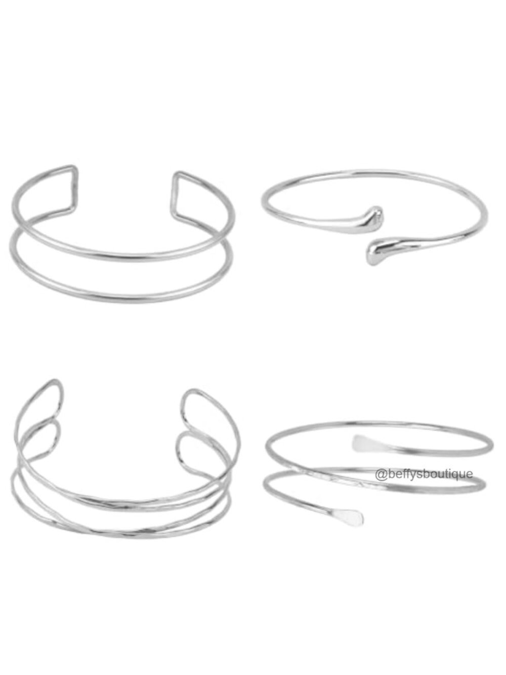 4-Piece Silver Arm Cuff Set Flexible Metal Upper Arm Bracelets for Women